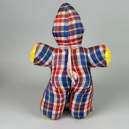 Vintage Vinyl Cloth Baby Doll with Hard Composition Head 13"– Plaid Romper, 13"