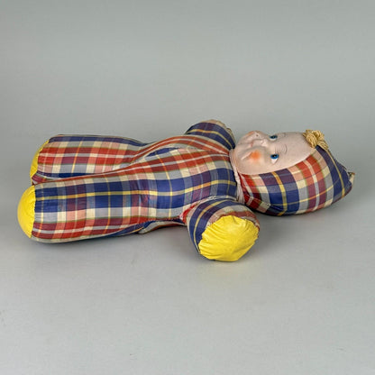 Vintage Vinyl Cloth Baby Doll with Hard Composition Head 13"– Plaid Romper, 13"