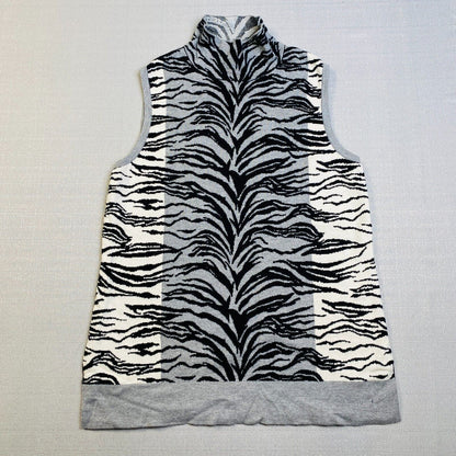 Carlisle White and Gray Zebra Print Sleeveless Turtleneck Sweater Size Large