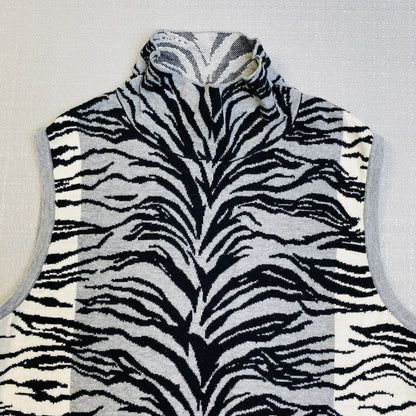 Carlisle White and Gray Zebra Print Sleeveless Turtleneck Sweater Size Large