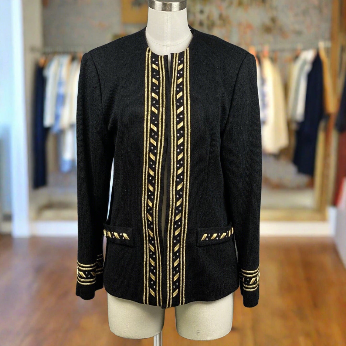 Focus 2000 Women Blazer Jacket Black and Gold Size 8