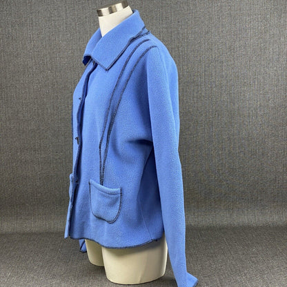 Maralyce Ferree Womens Fleece Coat Jacket Size Medium Blue/Black Button Front