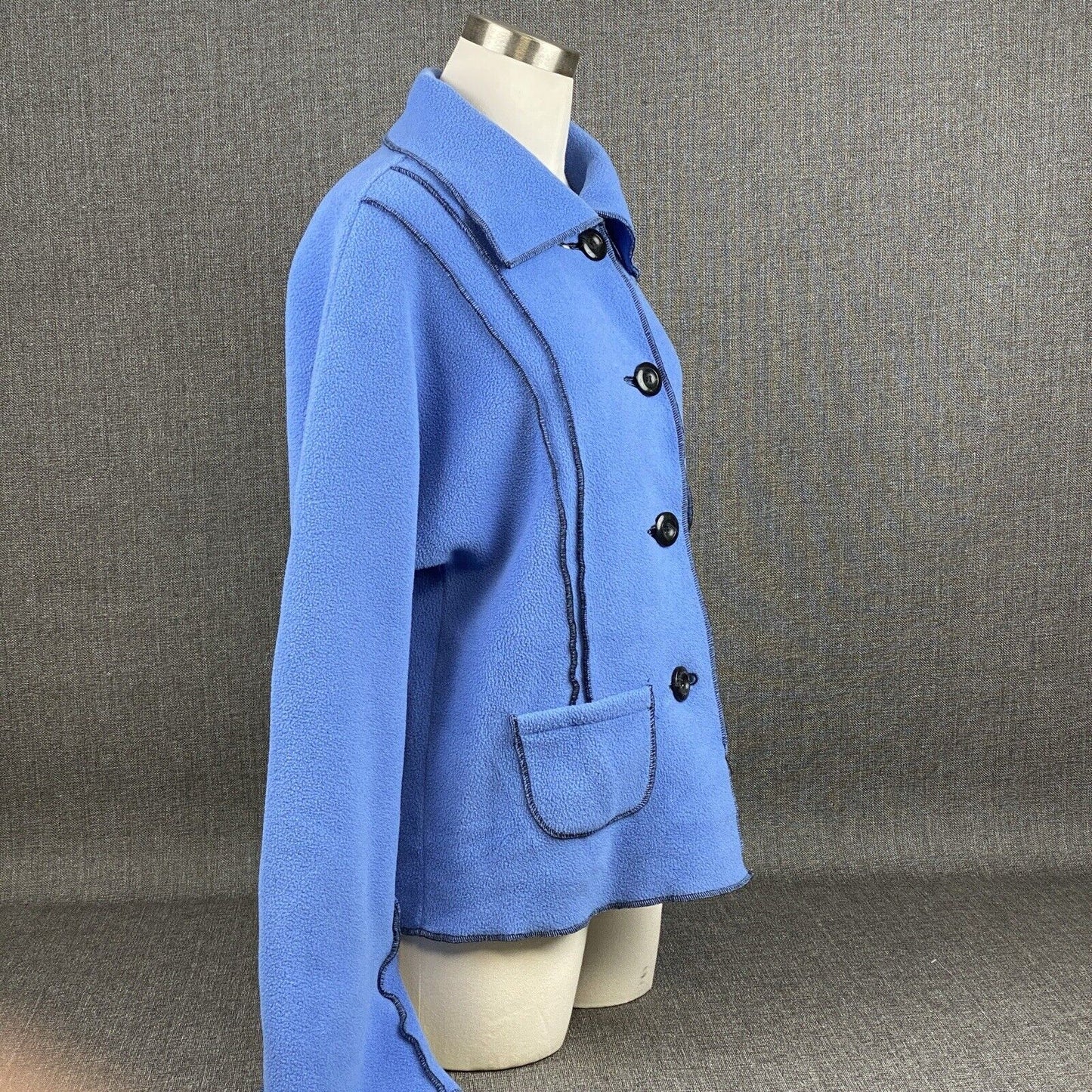 Maralyce Ferree Womens Fleece Coat Jacket Size Medium Blue/Black Button Front