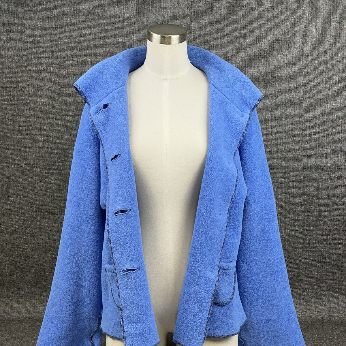 Maralyce Ferree Womens Fleece Coat Jacket Size Medium Blue/Black Button Front