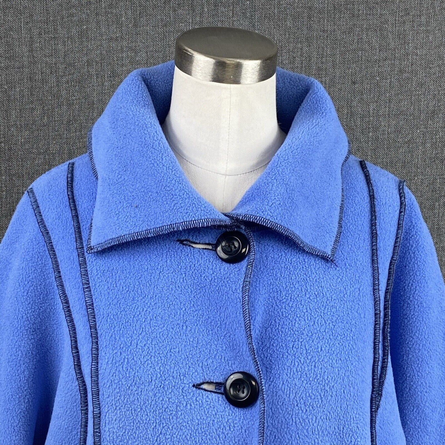 Maralyce Ferree Womens Fleece Coat Jacket Size Medium Blue/Black Button Front