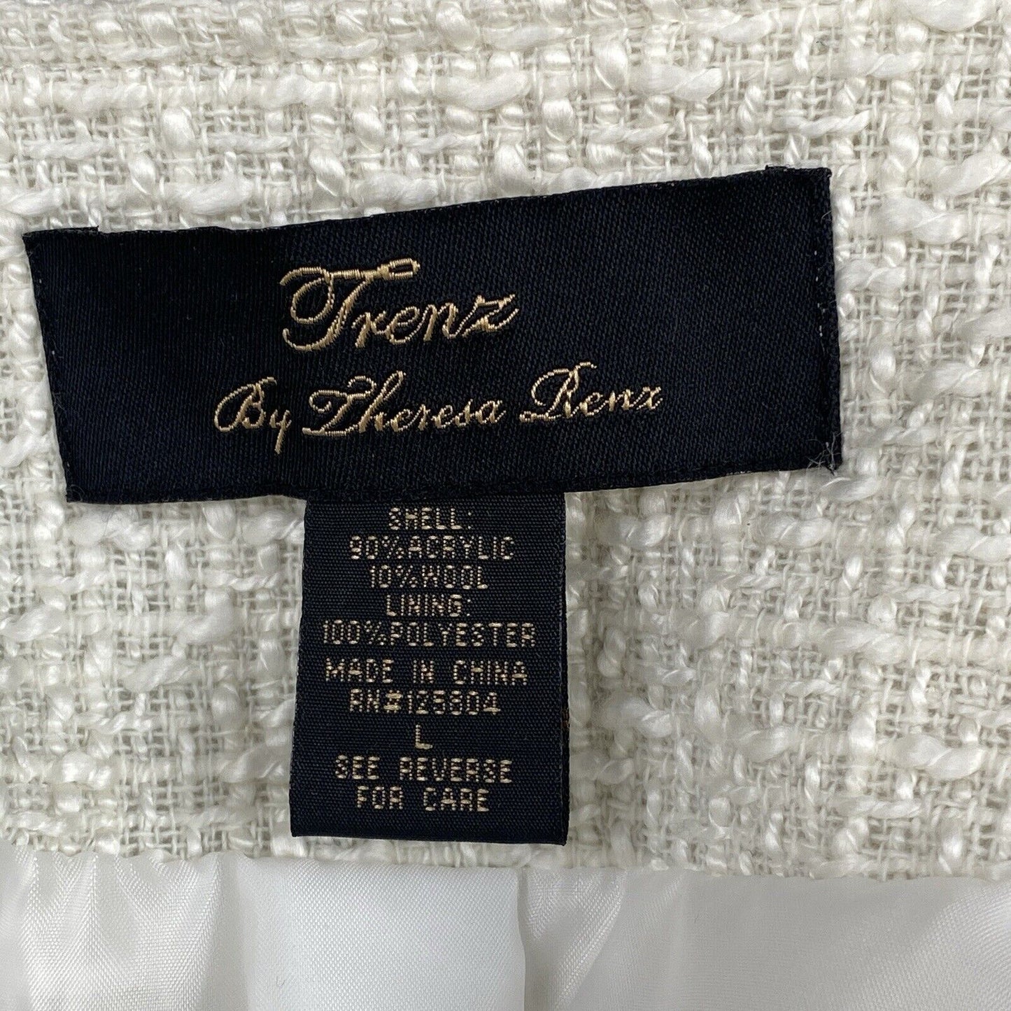 Trenz by Theresa Renz Women Embroidered Blazer Jacket Cream Size L