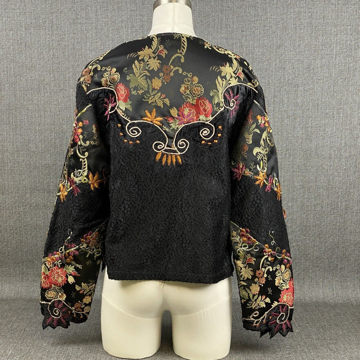 Vintage Florissant New York Sheer Silk Embroidered Shell Jacket Top Size S Funky