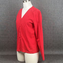 Rafaella Womens Size M Red Cotton Blend Spandex V-Neck Button Up