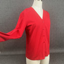 Rafaella Womens Size M Red Cotton Blend Spandex V-Neck Button Up