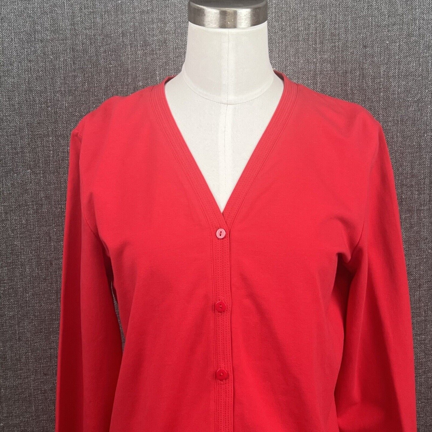 Rafaella Womens Size M Red Cotton Blend Spandex V-Neck Button Up