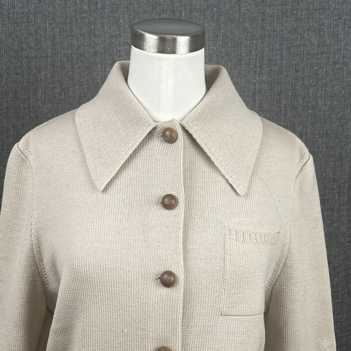 Vintage Dorce Wool Sweater Button-Up Beige Tan Size M Soft