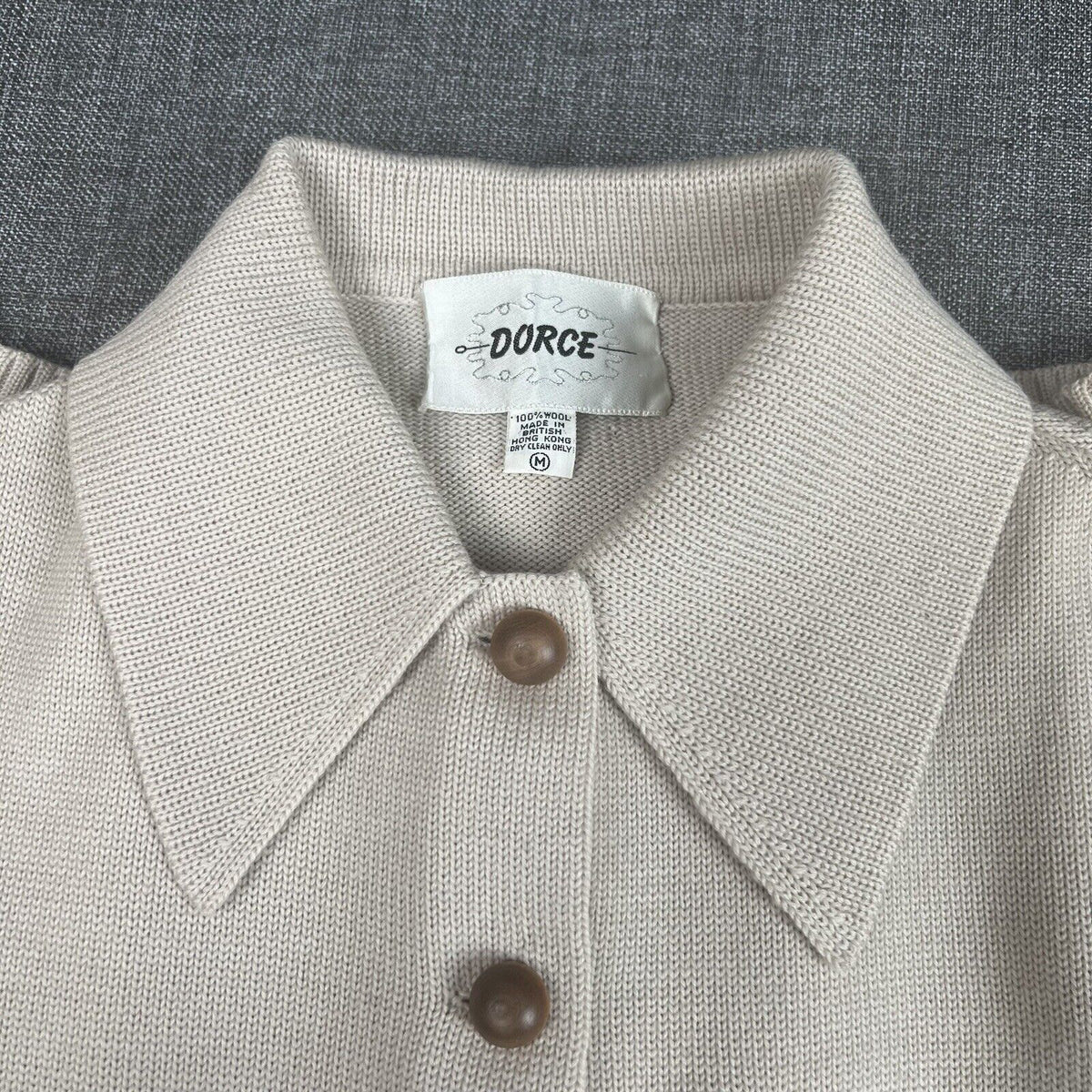 Vintage Dorce Wool Sweater Button-Up Beige Tan Size M Soft