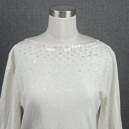 Ruby Rd Top Womens 3/4 Sleeve White Sequins Rayon Size M