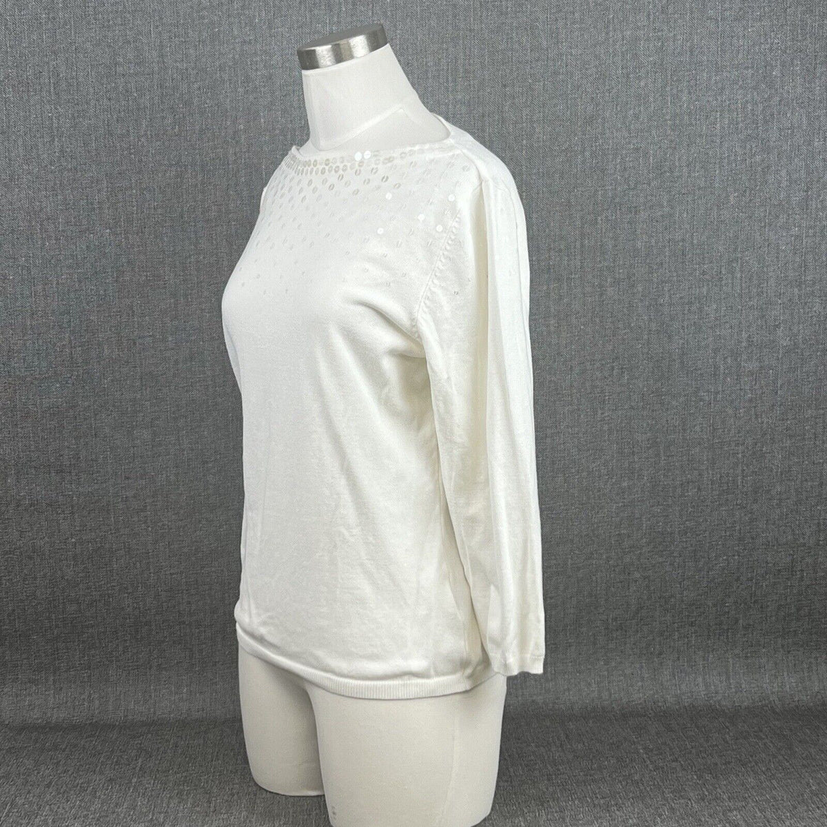 Ruby Rd Top Womens 3/4 Sleeve White Sequins Rayon Size M