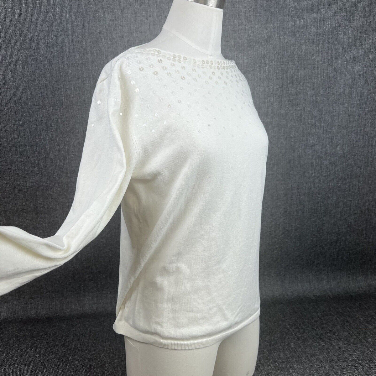 Ruby Rd Top Womens 3/4 Sleeve White Sequins Rayon Size M