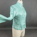 Elliott Lauren Linen Jacket Women's 2 Blue Shimmer Snap Lightweight Funky