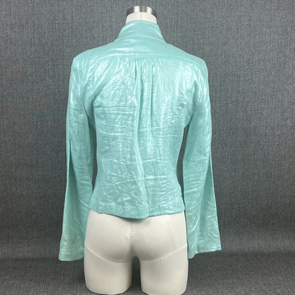 Elliott Lauren Linen Jacket Women's 2 Blue Shimmer Snap Lightweight Funky