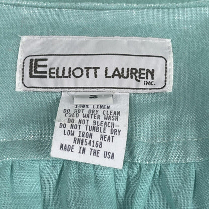 Elliott Lauren Linen Jacket Women's 2 Blue Shimmer Snap Lightweight Funky