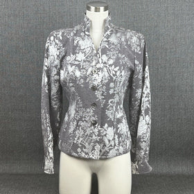 Anne Klein Floral Gray Cotton Blend Blazer Jacket 1-Button Size 6P