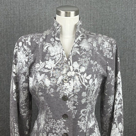 Anne Klein Floral Gray Cotton Blend Blazer Jacket 1-Button Size 6P