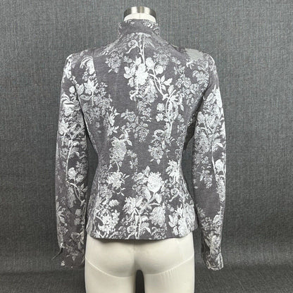 Anne Klein Floral Gray Cotton Blend Blazer Jacket 1-Button Size 6P