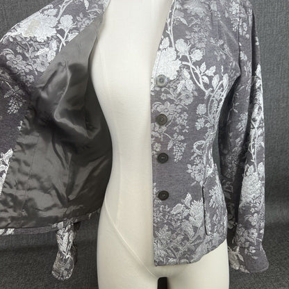 Anne Klein Floral Gray Cotton Blend Blazer Jacket 1-Button Size 6P