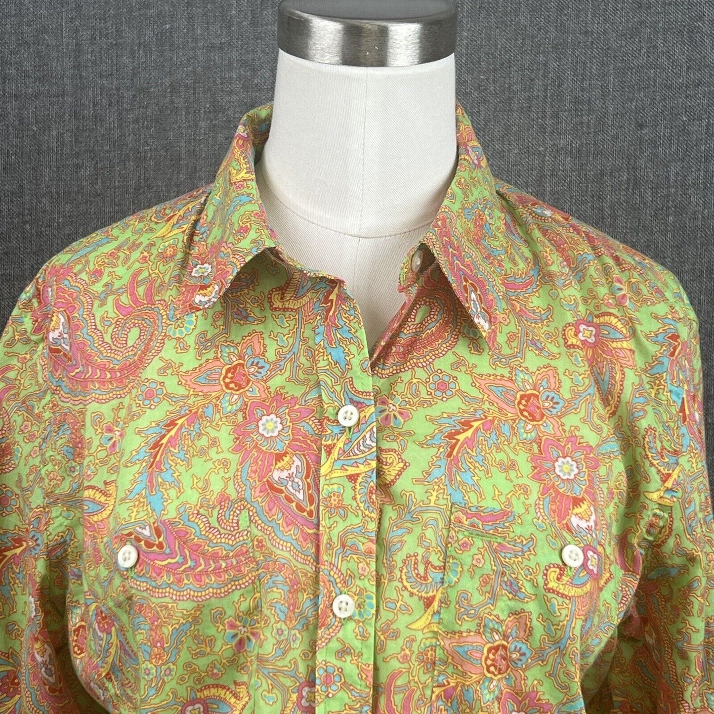 Ralph Lauren Womens Button UP Shirt Paisley Long Sleeve Cotton Size PL