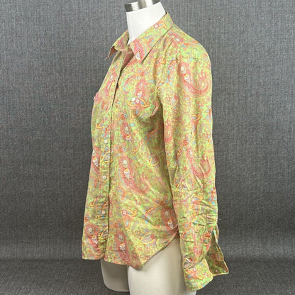 Ralph Lauren Womens Button UP Shirt Paisley Long Sleeve Cotton Size PL