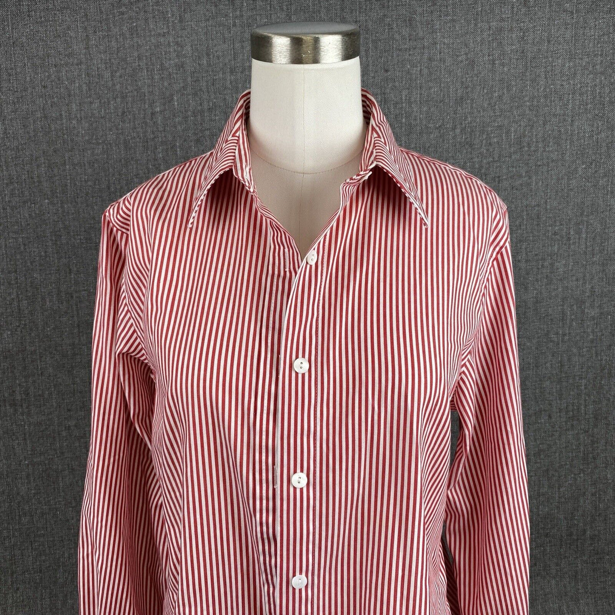 Foxcroft Red Pinstriped Shaped Fit Button Down Shirt Wrinkle Free Size 8