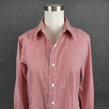 Foxcroft Red Pinstriped Shaped Fit Button Down Shirt Wrinkle Free Size 8