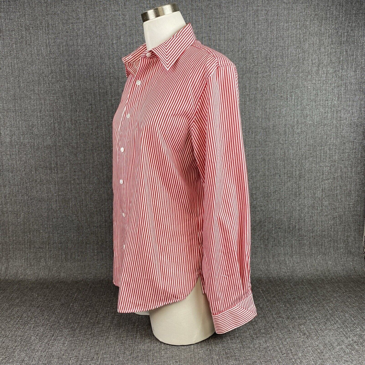 Foxcroft Red Pinstriped Shaped Fit Button Down Shirt Wrinkle Free Size 8