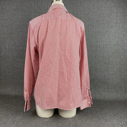 Foxcroft Red Pinstriped Shaped Fit Button Down Shirt Wrinkle Free Size 8