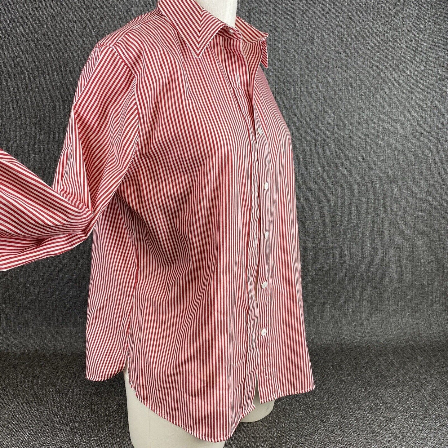 Foxcroft Red Pinstriped Shaped Fit Button Down Shirt Wrinkle Free Size 8