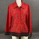 Life Style Embroidered Floral Top or Jacket Button Down Size M Silk Blend