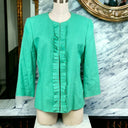 Vintage Preston and York Linen Blend Green Jacket Border Trim Size 10