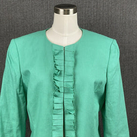 Vintage Preston and York Linen Blend Green Jacket Border Trim Size 10