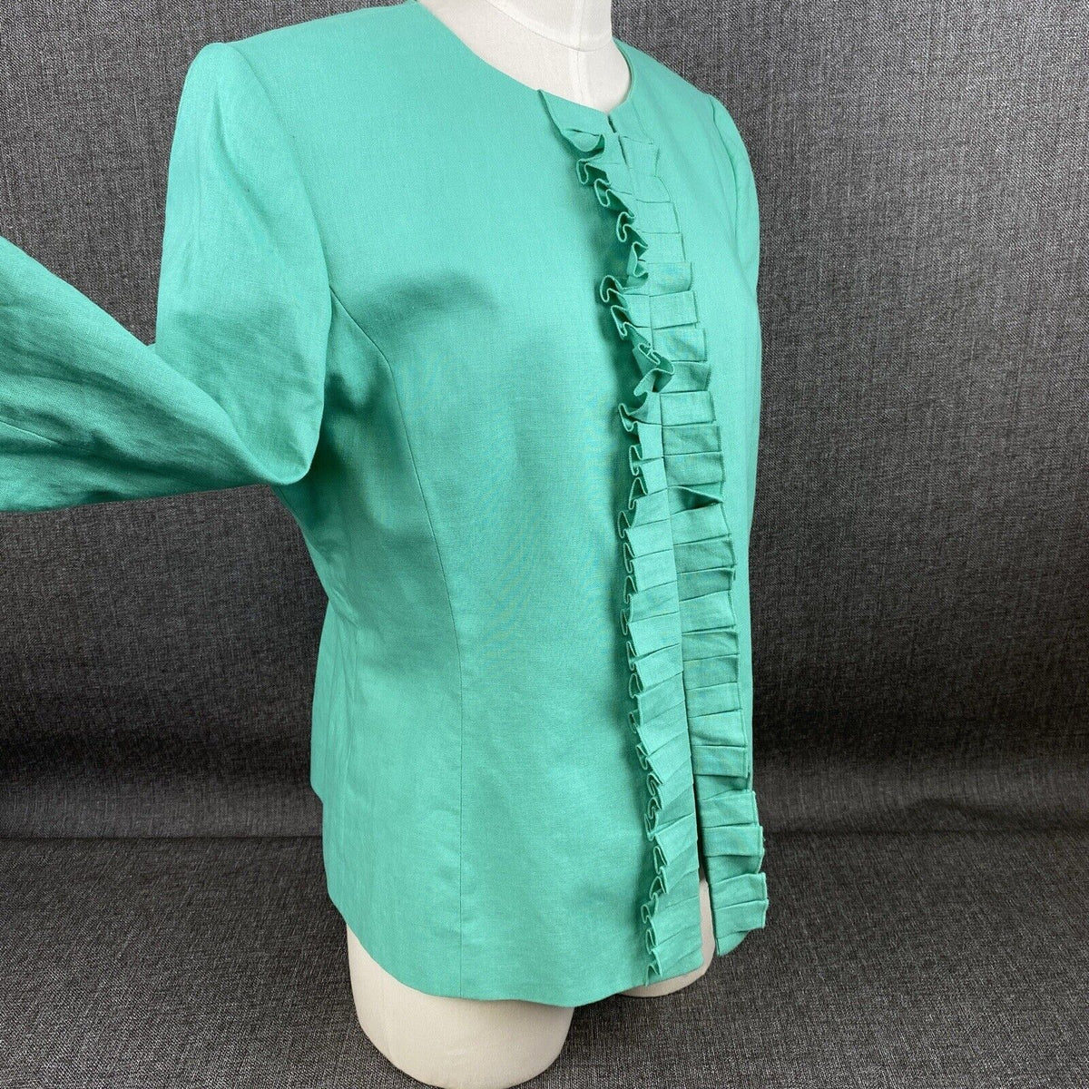 Vintage Preston and York Linen Blend Green Jacket Border Trim Size 10