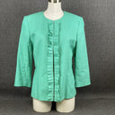 Vintage Preston and York Linen Blend Green Jacket Border Trim Size 10