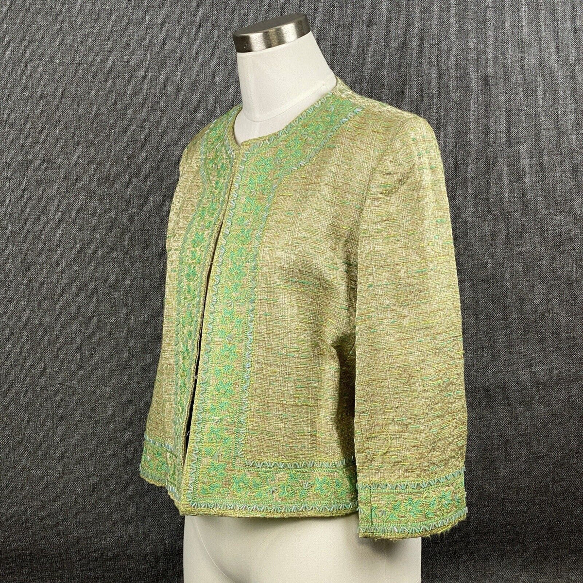 Vintage ARB New York Green Blazer 3/4 Sleeves Size 10 Cotton Blend