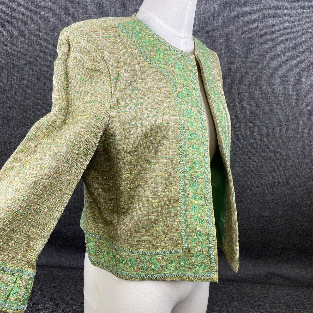 Vintage ARB New York Green Blazer 3/4 Sleeves Size 10 Cotton Blend