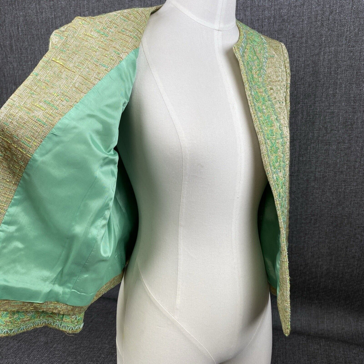 Vintage ARB New York Green Blazer 3/4 Sleeves Size 10 Cotton Blend