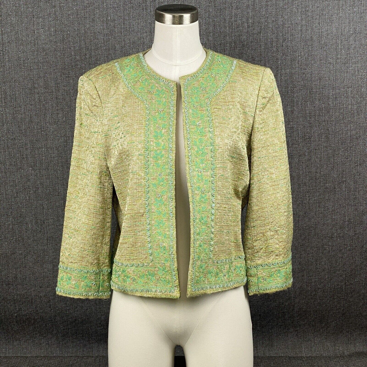 Vintage ARB New York Green Blazer 3/4 Sleeves Size 10 Cotton Blend