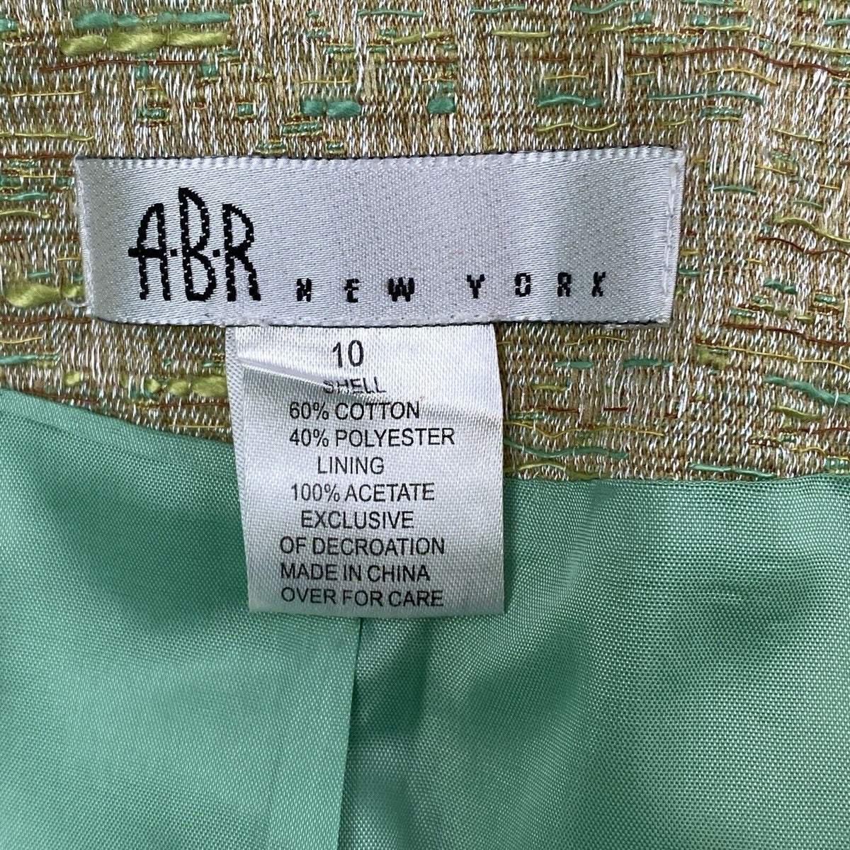 Vintage ARB New York Green Blazer 3/4 Sleeves Size 10 Cotton Blend