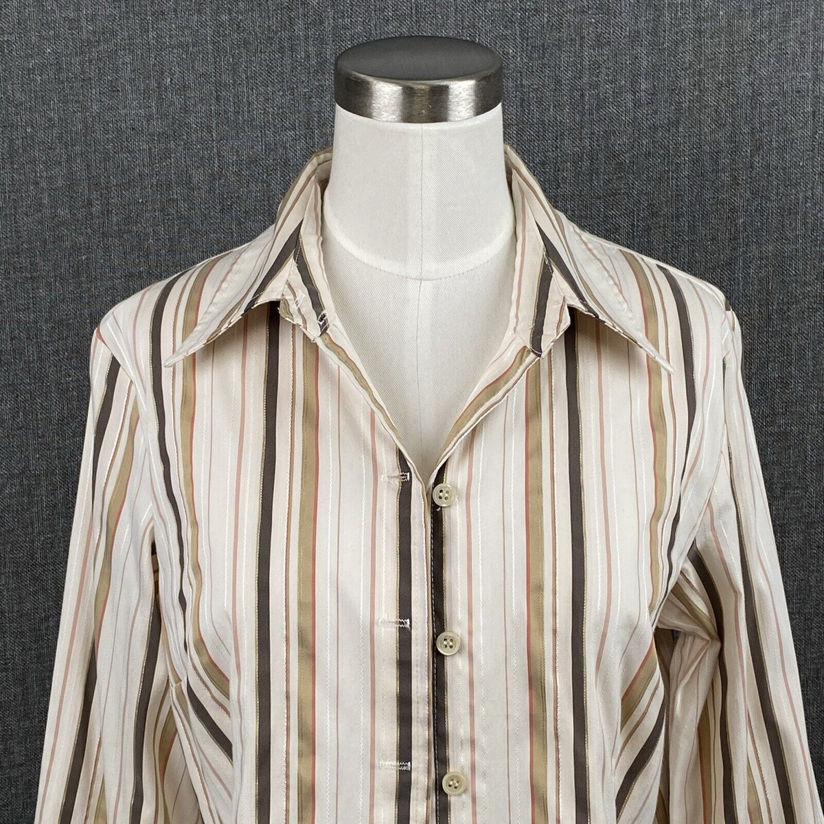 Talbots Petites Stripes Button Up Shirt Size 10 Cotton Spandex