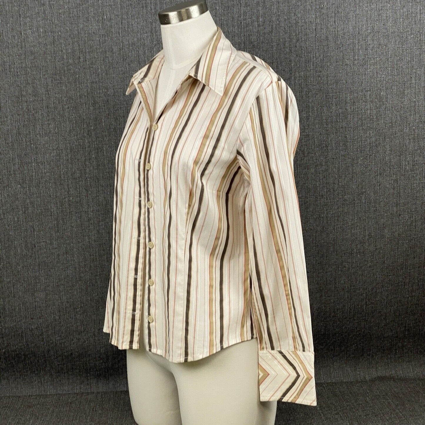 Talbots Petites Stripes Button Up Shirt Size 10 Cotton Spandex