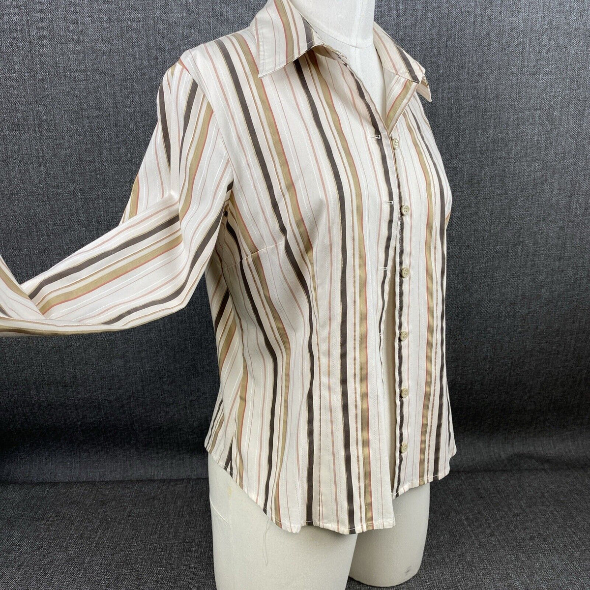 Talbots Petites Stripes Button Up Shirt Size 10 Cotton Spandex