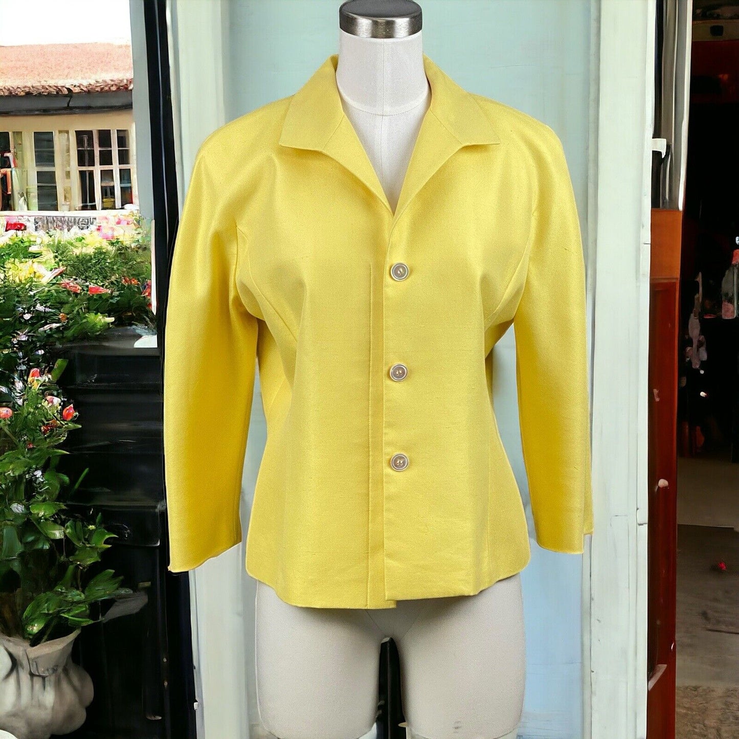 Doncaster Women's BLAZER 10 Petite Yellow Silk Cotton