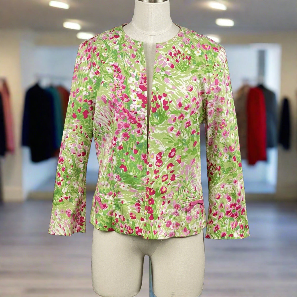 RAFAELLA Women's Floral Pink and Green Blazer Jacket Size 10