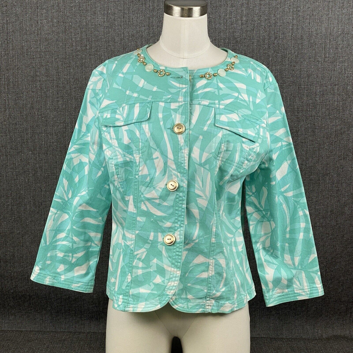 Hearts of Palm Blue Jacket Green Size 10 Cotten Spandex