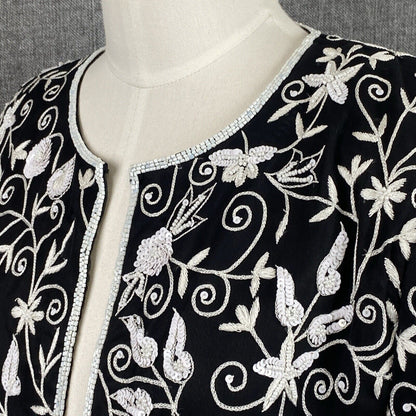 Drapers and Damons Womens 10P Floral Embroidered Sequin Jacket Linen VTG